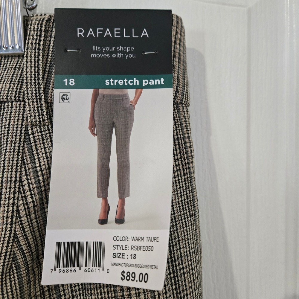 Rafaella Stretch Pant Womens 18 Warm Taupe New Glen Check Plaid business casual